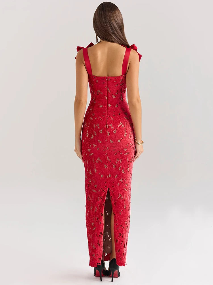 Bows Lace Maxi Dress For Sleeveless