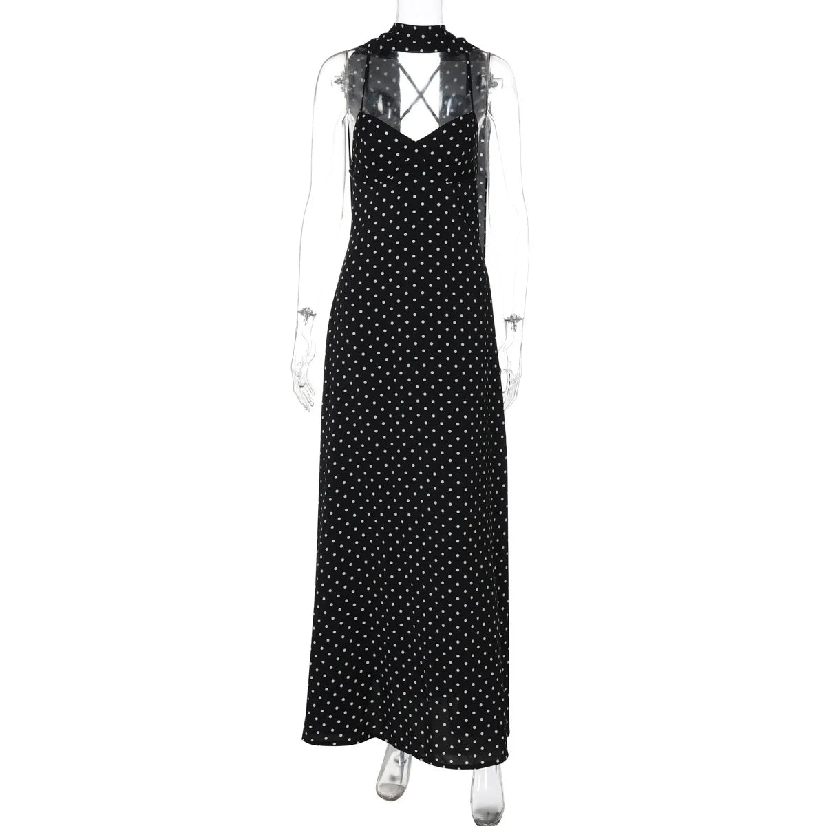 Polka Dot Halter Maxi Dress Spaghetti