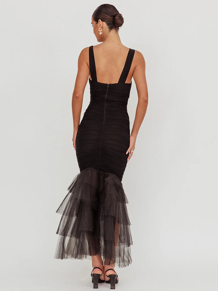Mesh Backless Maxi Dress For Gown