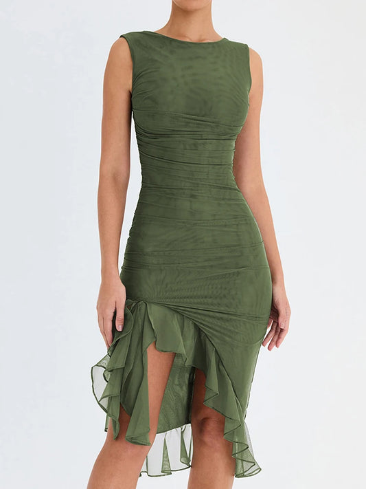 Ruffle Ruched Midi Dress For Robe