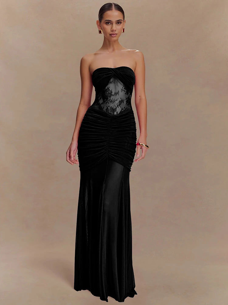 Off-shoulder Strapless Maxi Dress Gown Mesh