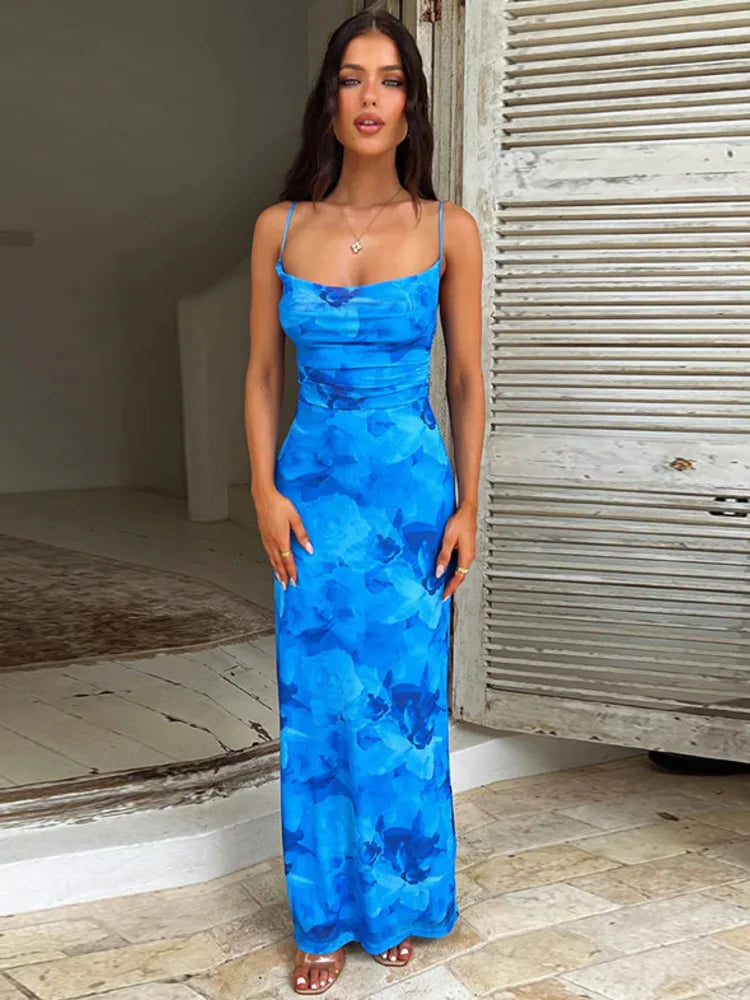 Spaghetti Strap Print Maxi Dress For
