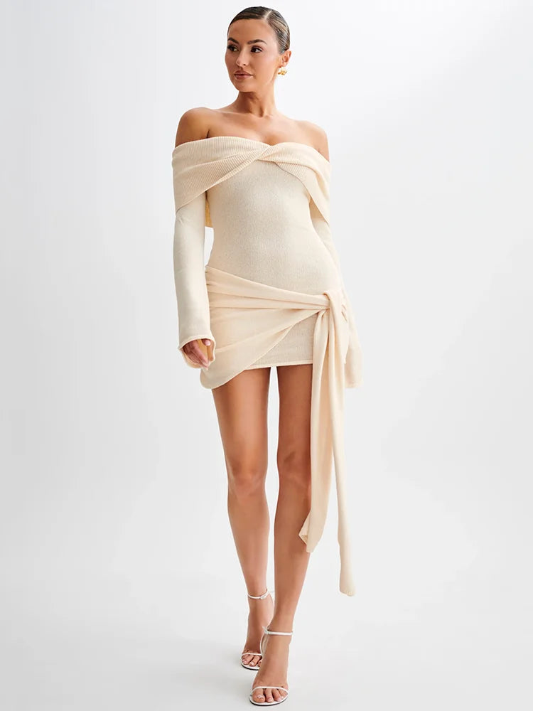 Off-shoulder Knit Mini Dress For Autumn