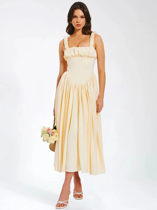Satin Backless Midi Dress For High