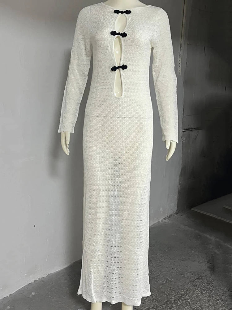 Hollow Out Knit Maxi Dress See