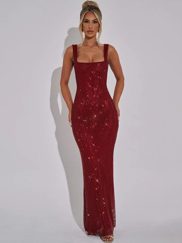 Sequins Backless Maxi Dress For Gown