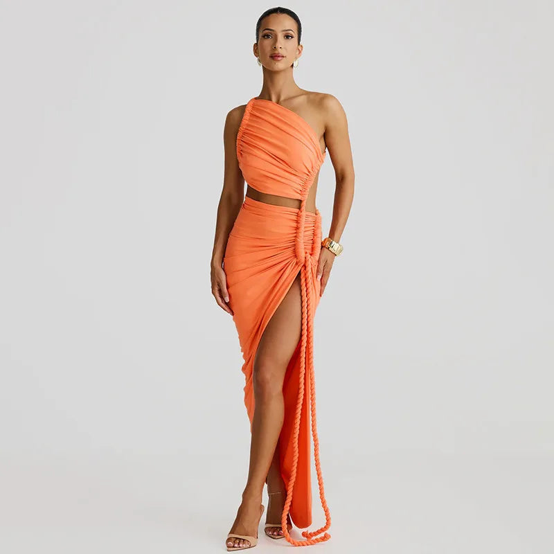 Off-shoulder Thigh High Split Maxi Dress