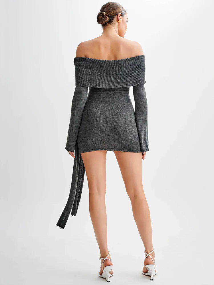Off-shoulder Knit Mini Dress For Autumn