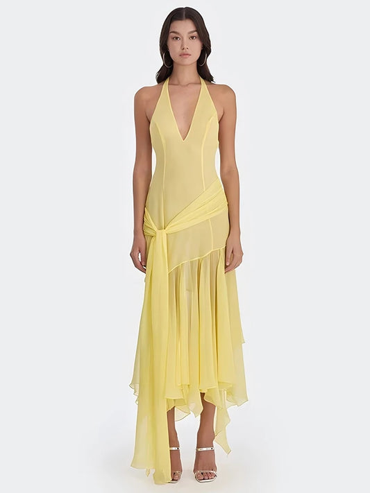 Halter V Neck Maxi Dress Gown
