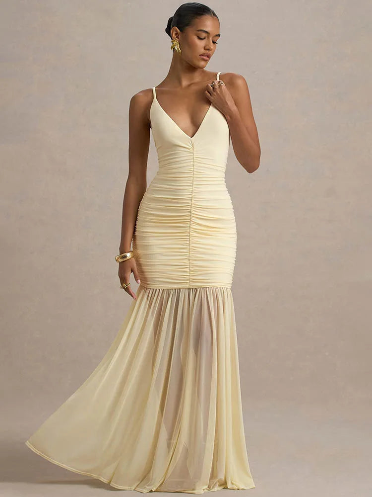 Spaghetti Strap Backless Maxi Dress Gown