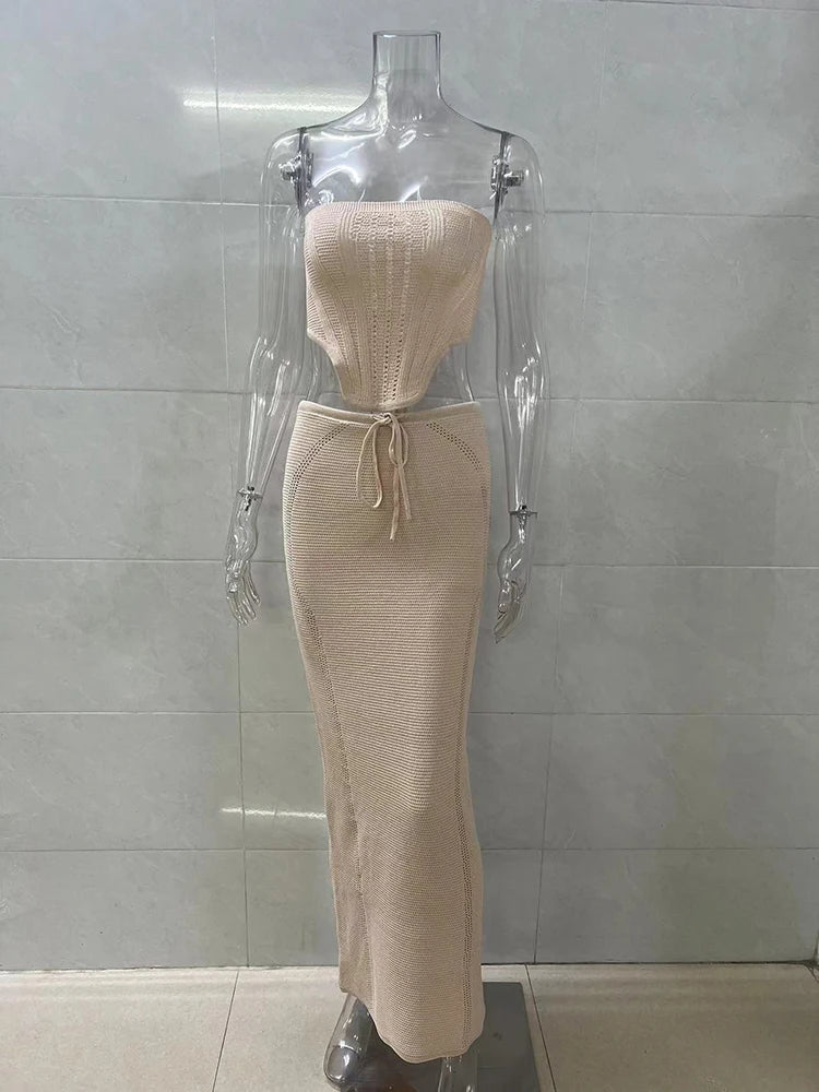 Knit Skirt Two Piece Sets Strapless