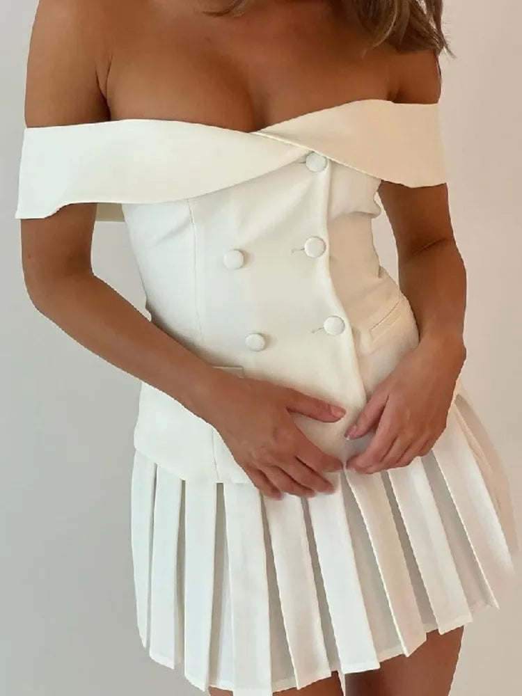 Skirt Two Piece Off-shoulder And Pleated