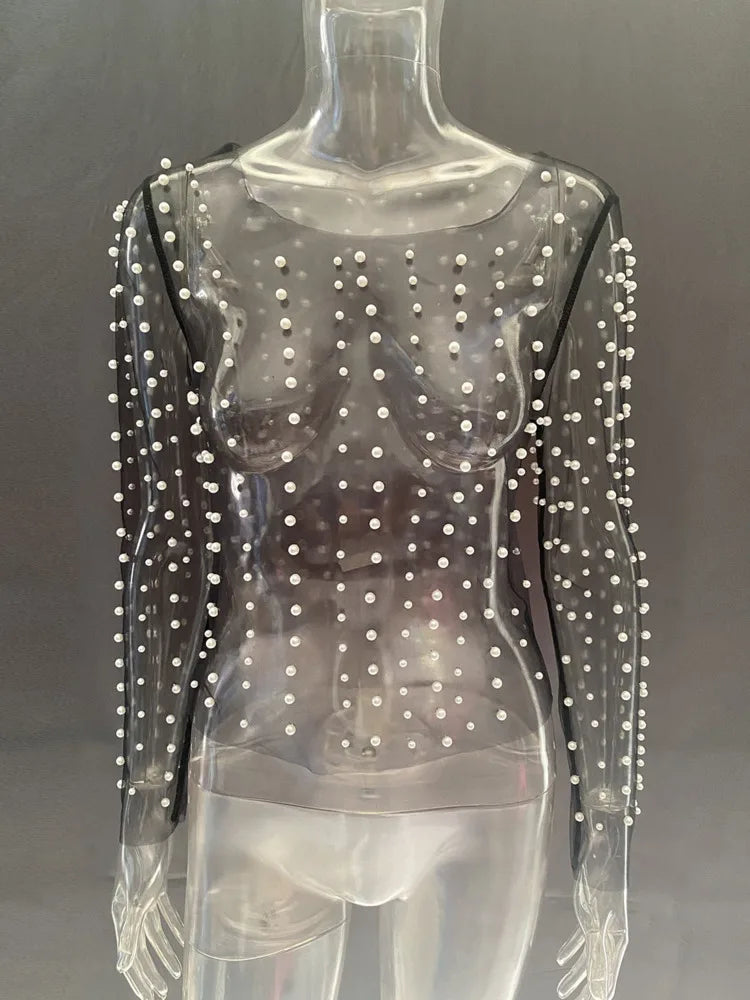 Pearl Mesh See Through T-shirt Long
