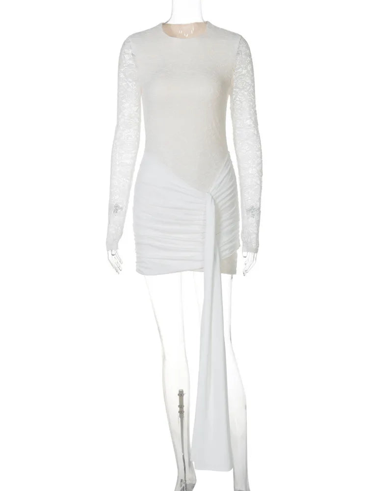 Lace Long Sleeve Mini Dress Robe