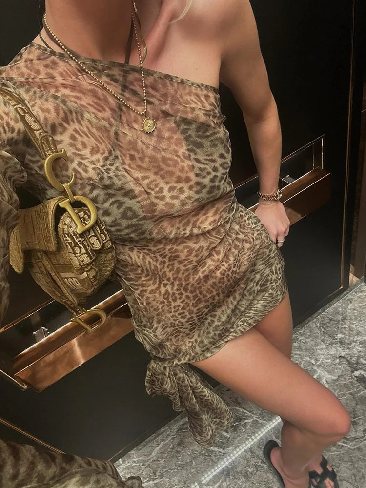 One Shoulder Leopard Print Maxi Dress