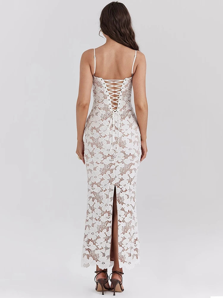 Floral Embroidery Maxi Dress For Spaghetti