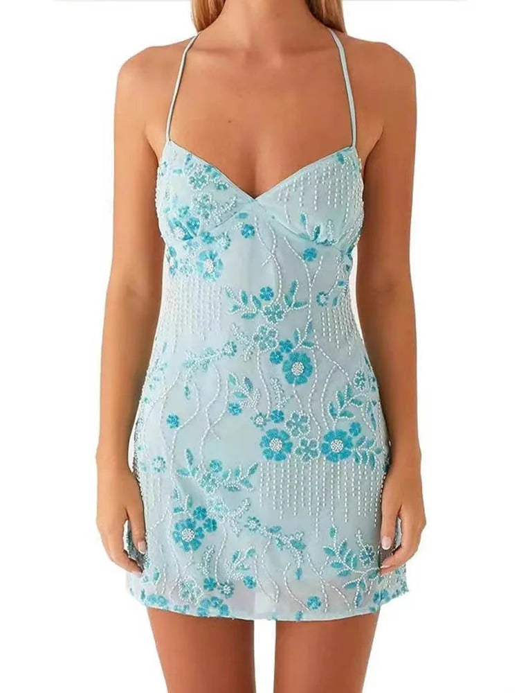 Sequins Backless Mini Dress Spaghetti Strap