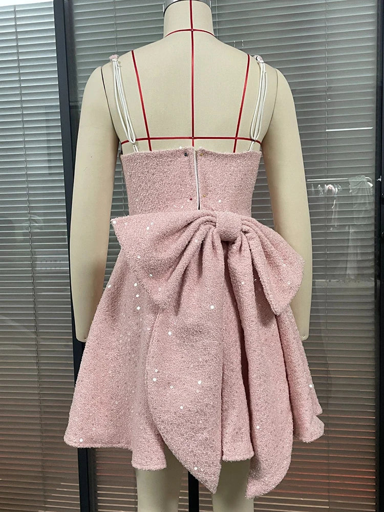 Sequins Bow Backless Mini Dress For