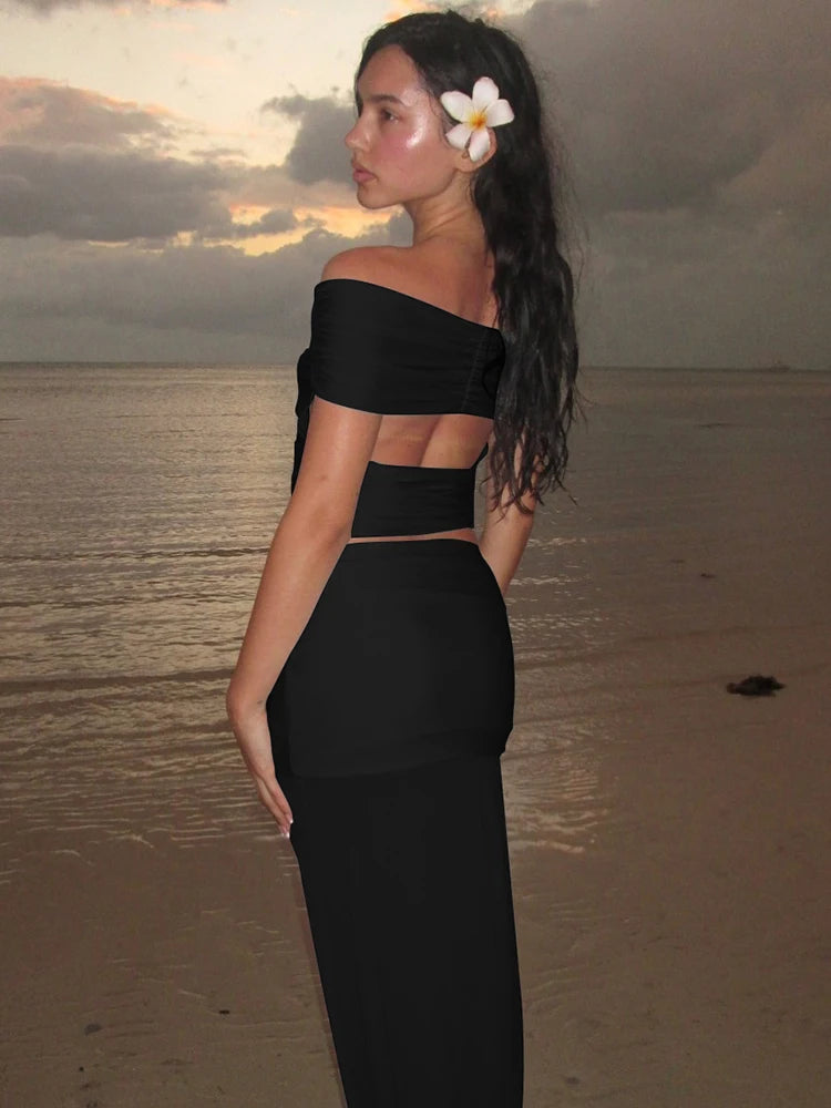 Dress Off-shoulder Backless Crop And Maxi