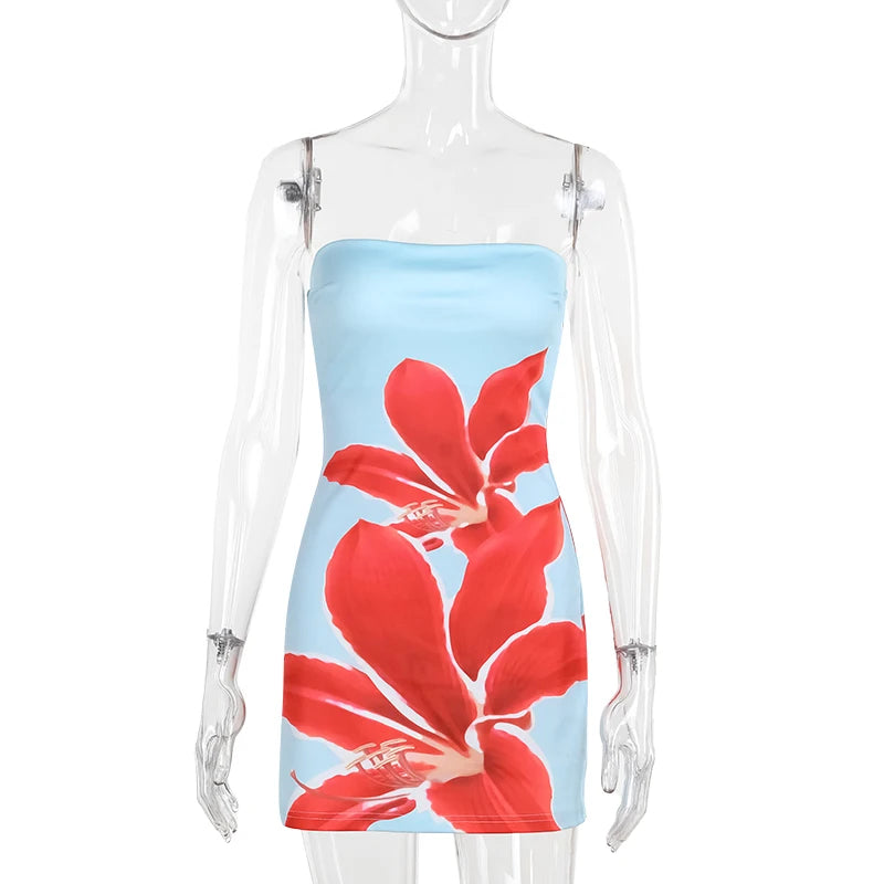 Strapless Backless Print Dress For Patchwork