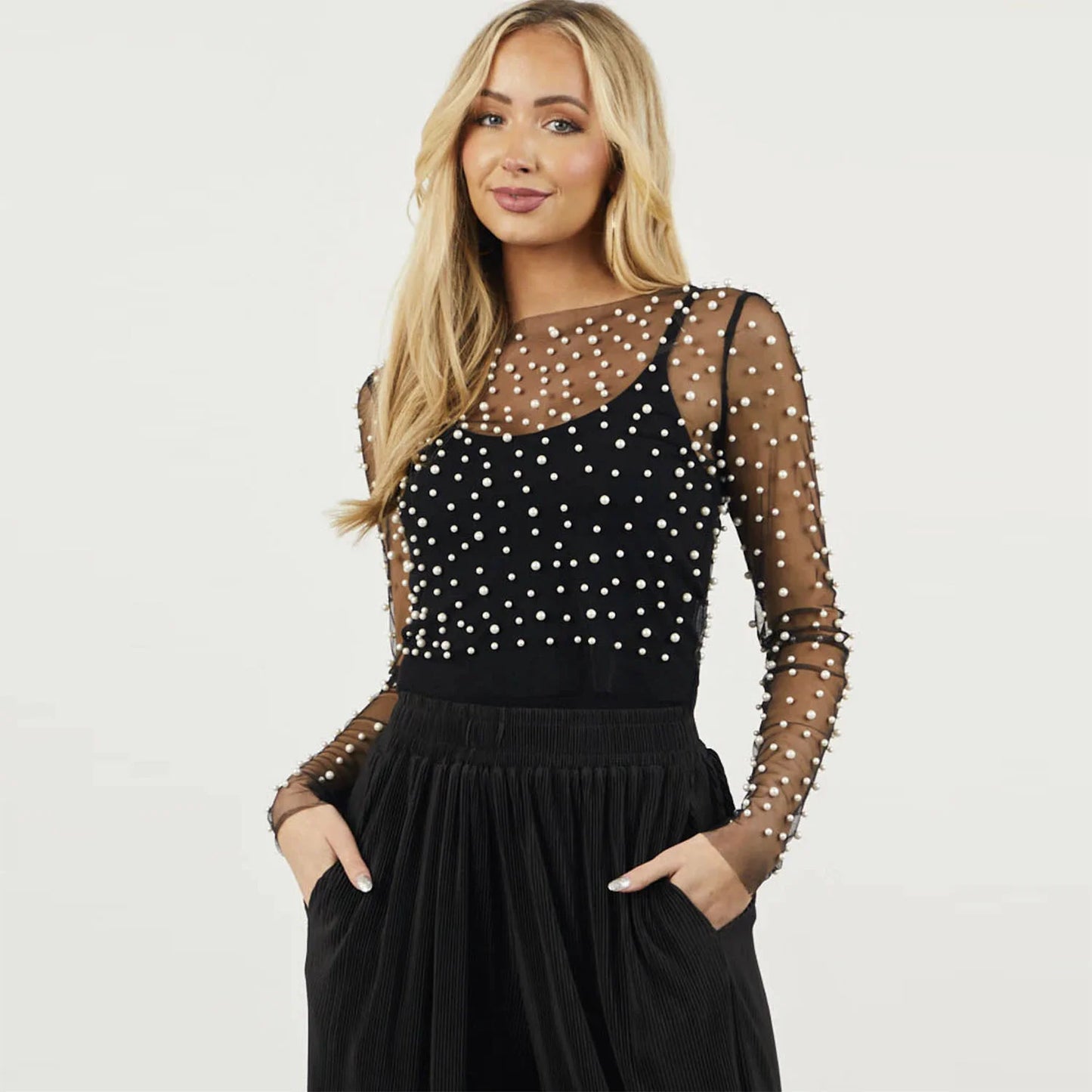 Pearl Mesh See Through T-shirt Long