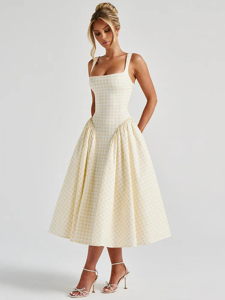 Plaid Printed Maxi Dress For Gown