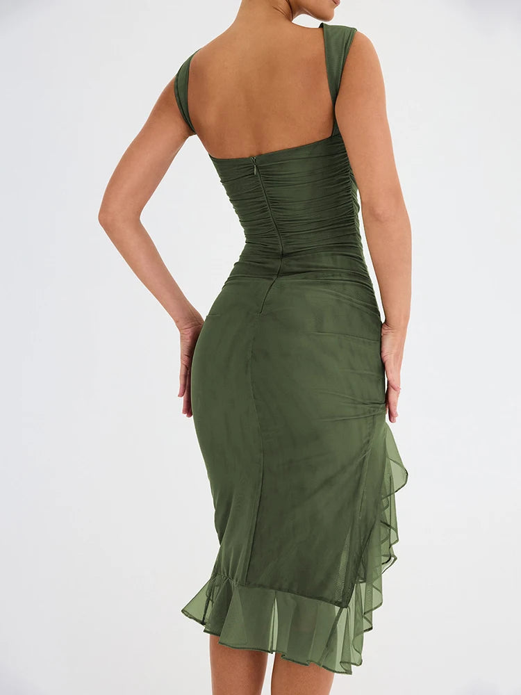 Ruffle Ruched Midi Dress For Robe