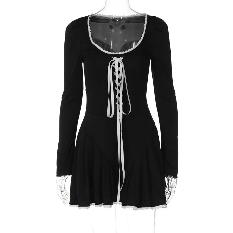 Lace Bandage Puff Sleeve Mini Dress