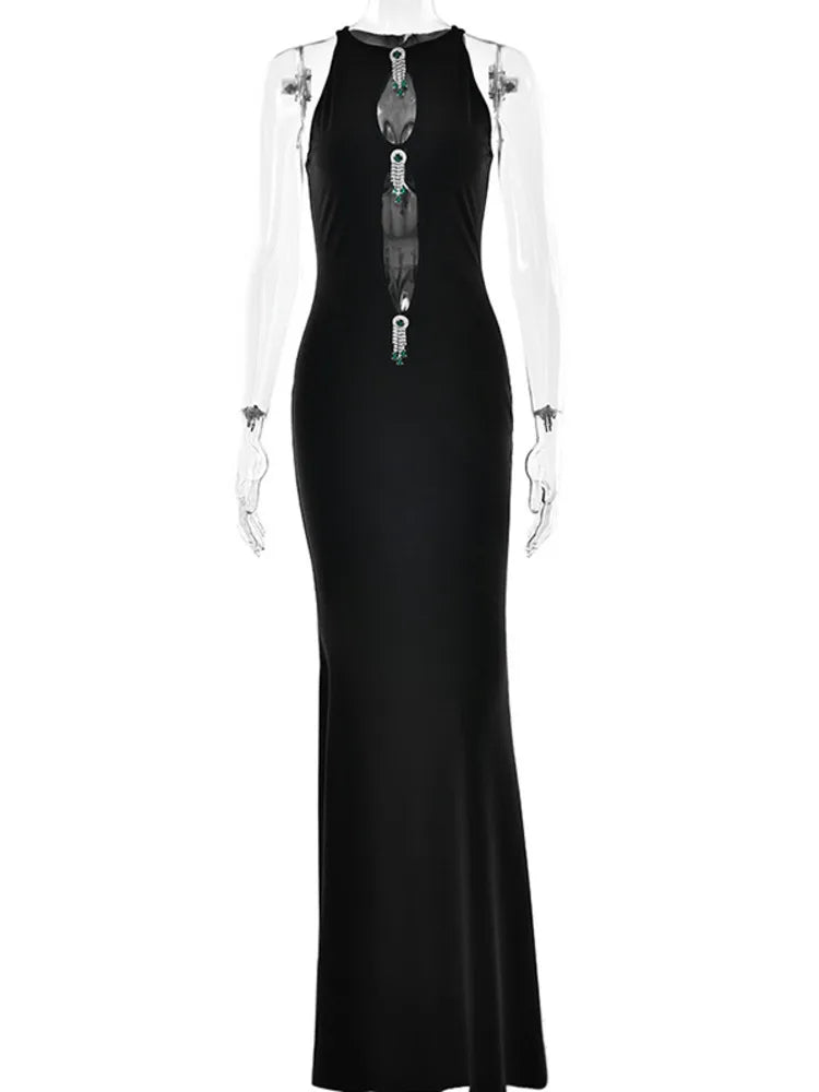 Hollow Out Pearl Tassel Maxi Dress