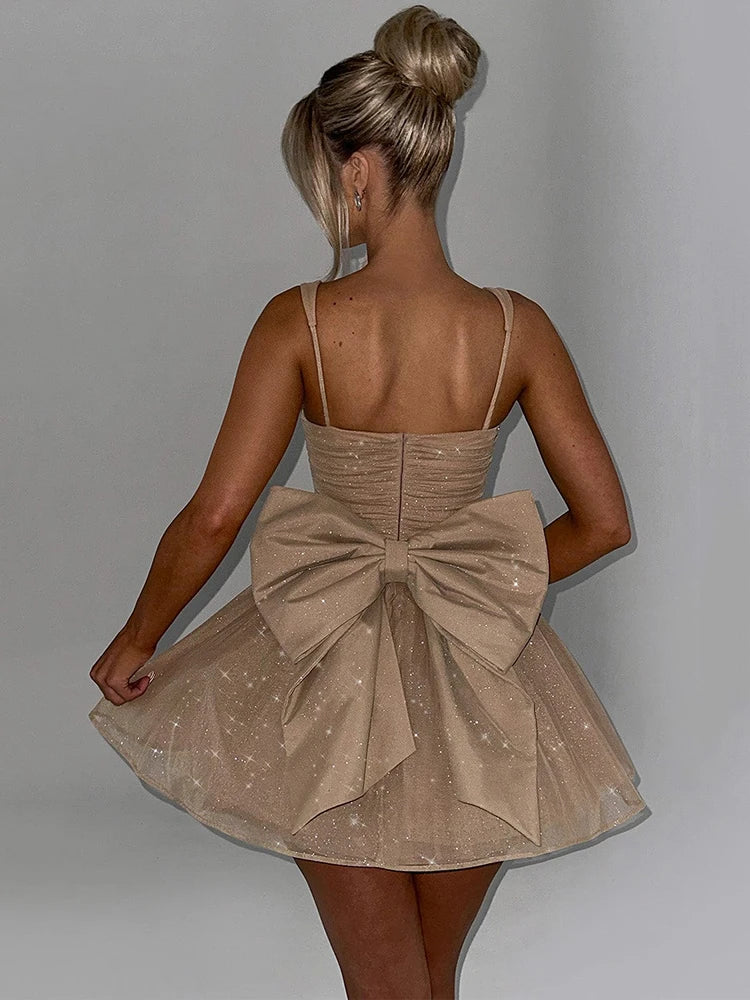 Bow Backless Mini Dress For Robe