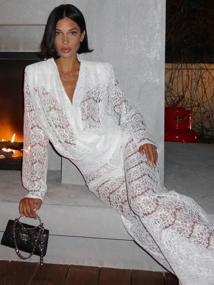 White Lace Two Piece Sets Deep