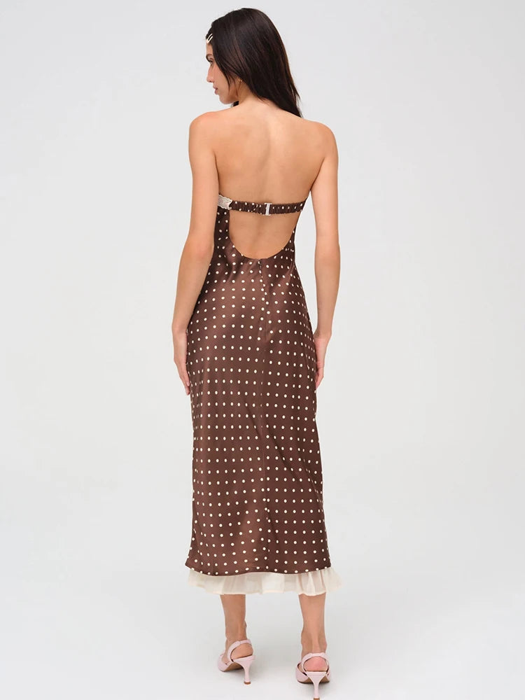 Lace Strapless Backless Midi Dress For