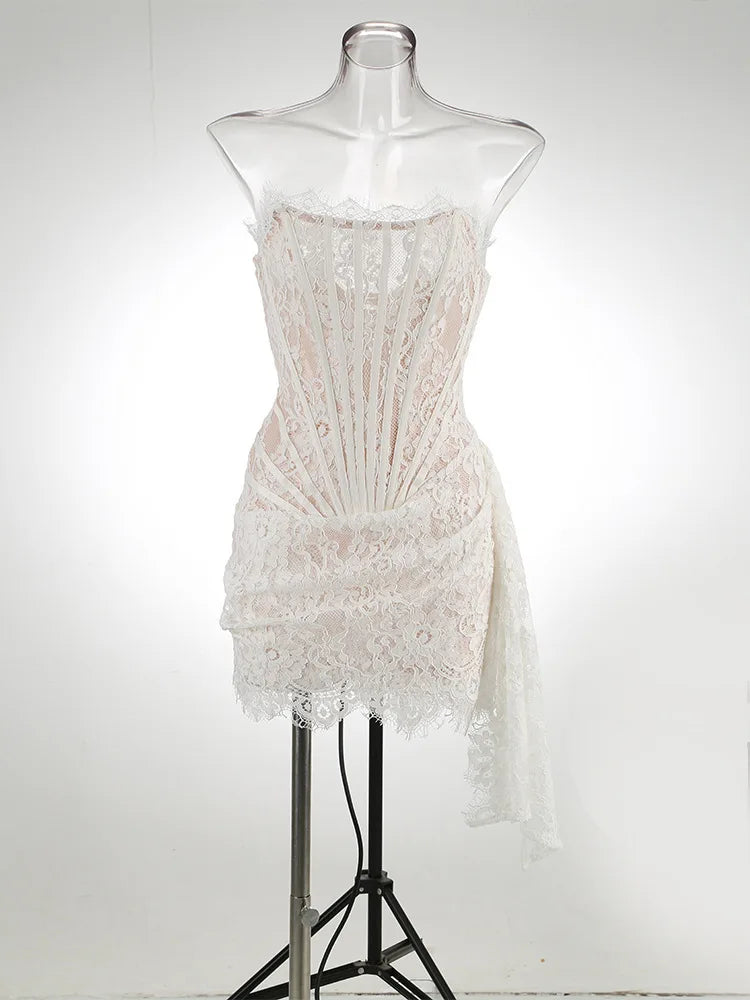 Lace Strapless Mini Dress For Off-shoulder