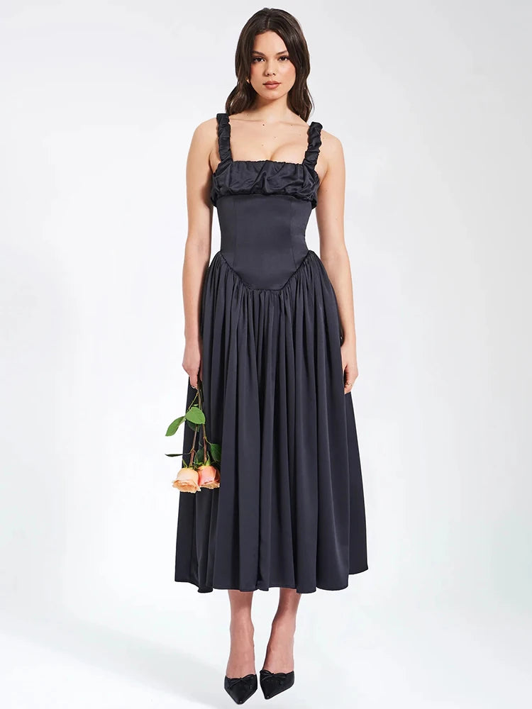 Satin Backless Midi Dress For High
