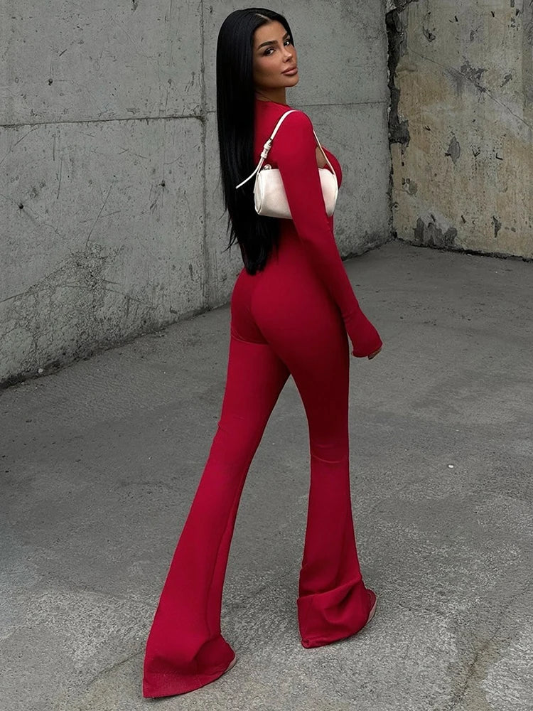 Hollow Out Jumpsuits Sets Long Sleeve
