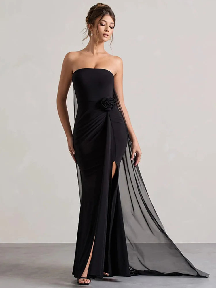 Off-shoulder Strapless Maxi Dress Gown High
