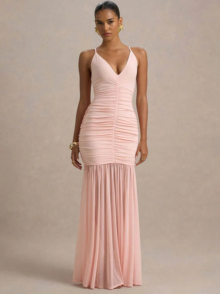 Spaghetti Strap Backless Maxi Dress Gown