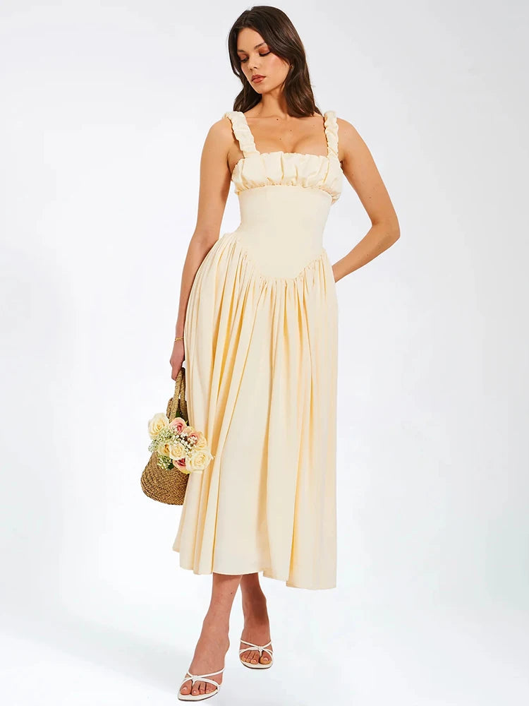 Satin Backless Midi Dress For High