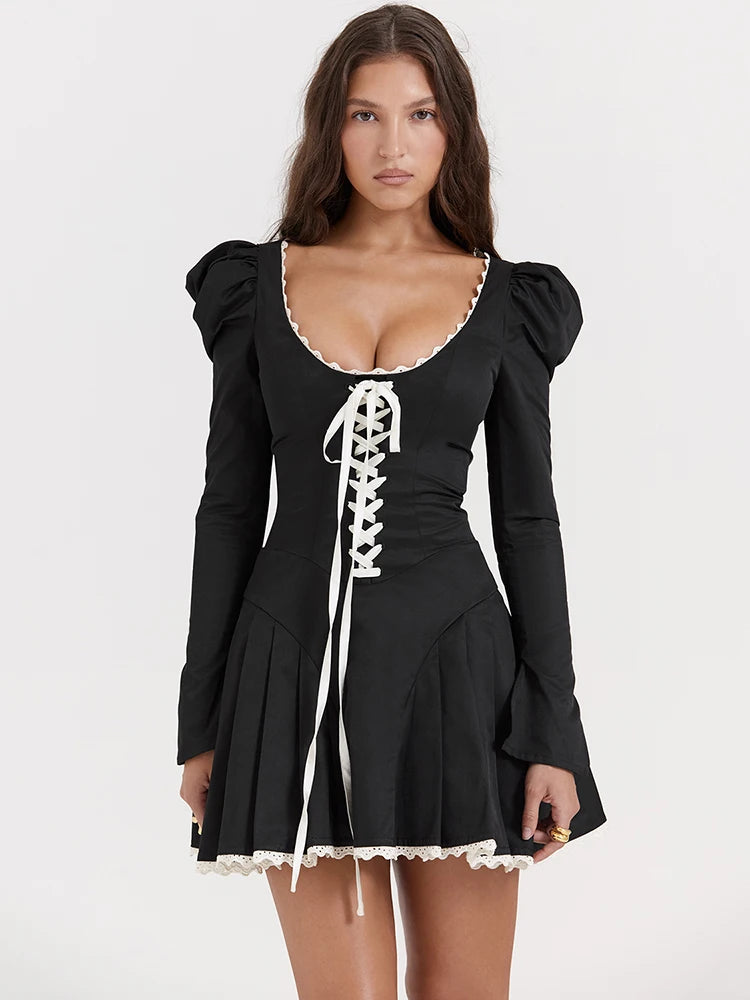 Lace Bandage Puff Sleeve Mini Dress