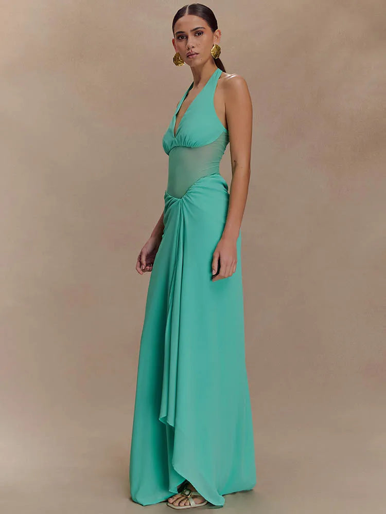 Halter V Neck Backless Maxi Dress