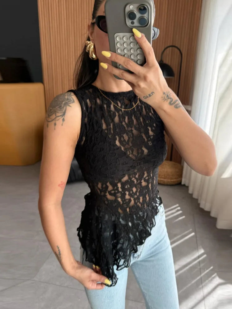 Summer Lace Top O Neck See