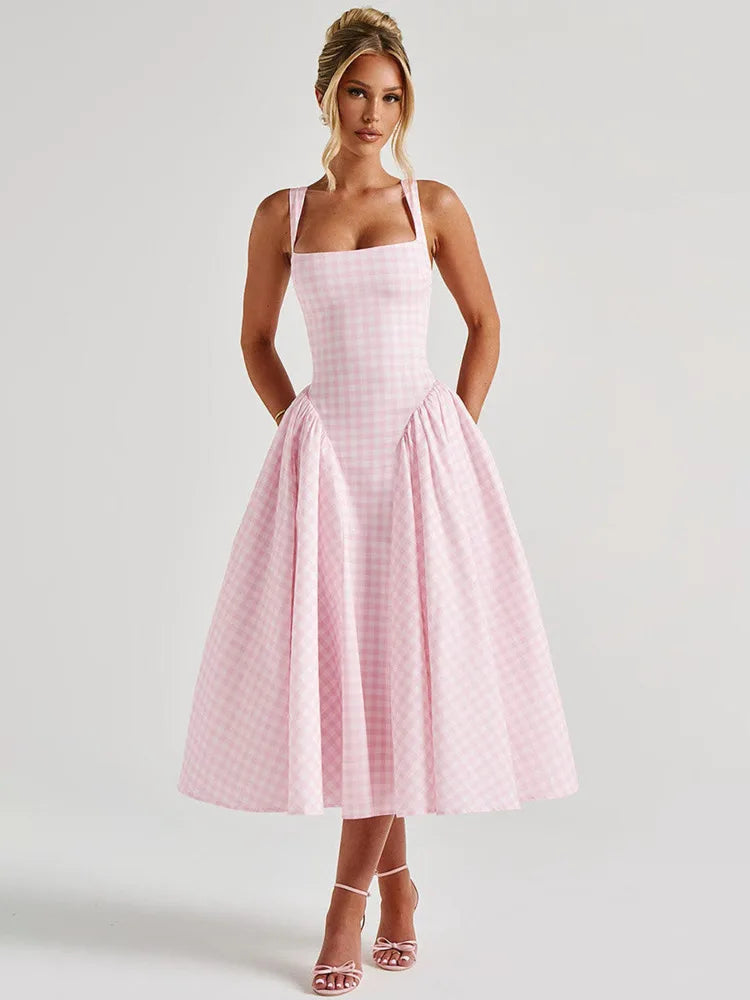 Plaid Printed Maxi Dress For Gown