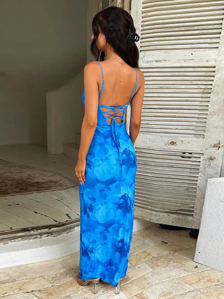 Spaghetti Strap Print Maxi Dress For