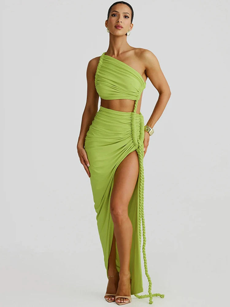 Off-shoulder Thigh High Split Maxi Dress