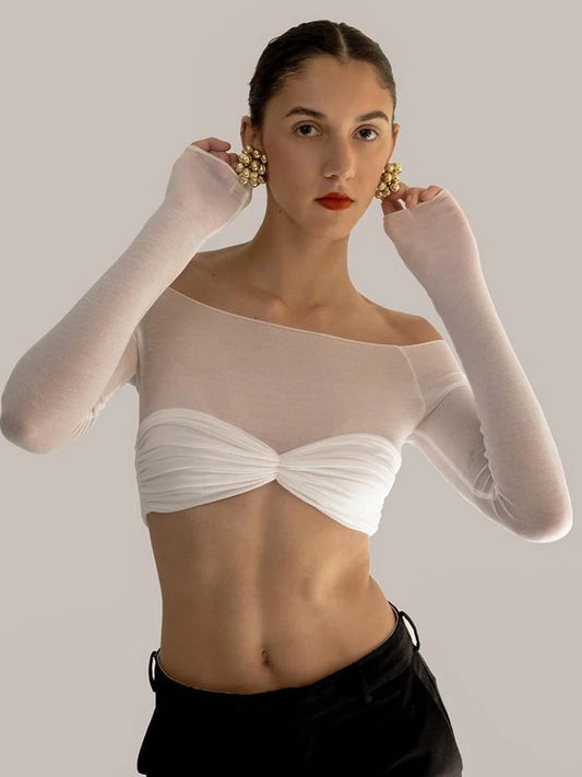 See Through Mesh Crop Top Strapless
