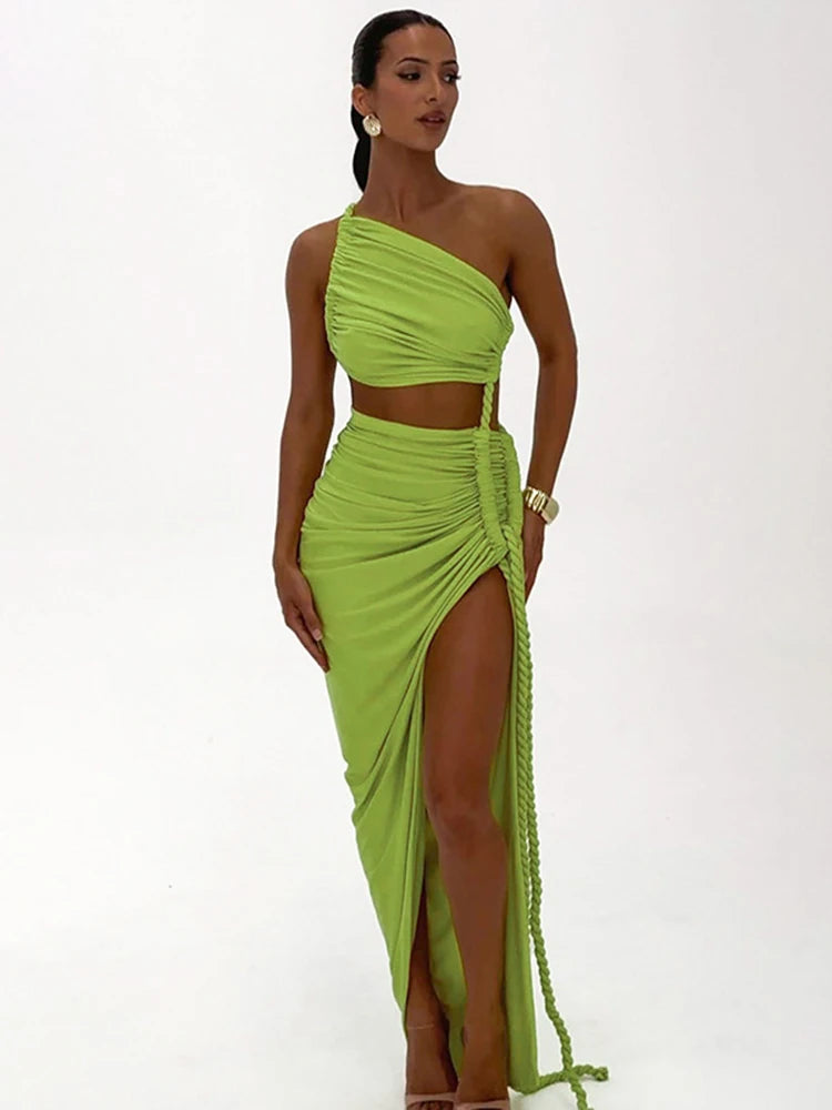 Off-shoulder Thigh High Split Maxi Dress