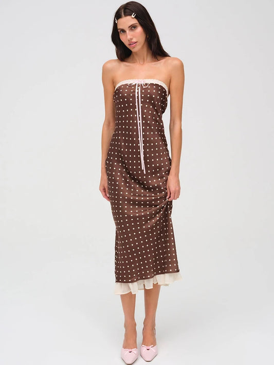 Lace Strapless Backless Midi Dress For