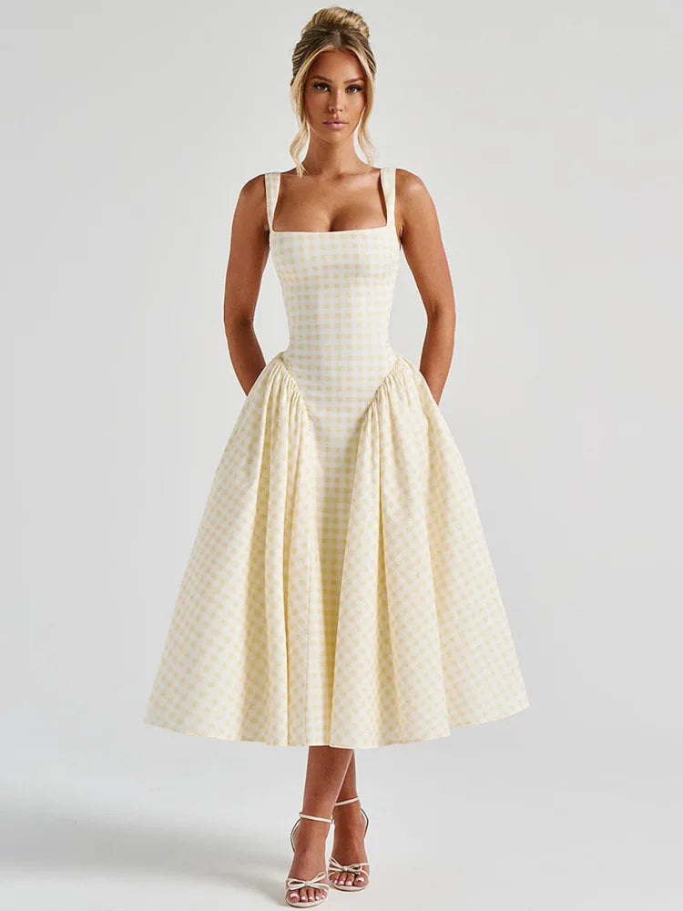 Plaid Printed Maxi Dress For Gown