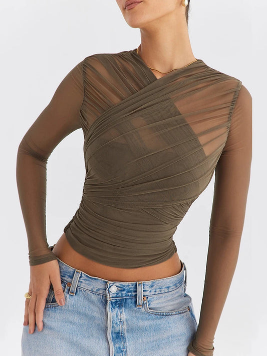 Sheer Mesh Long Sleeve T-shirt 2023