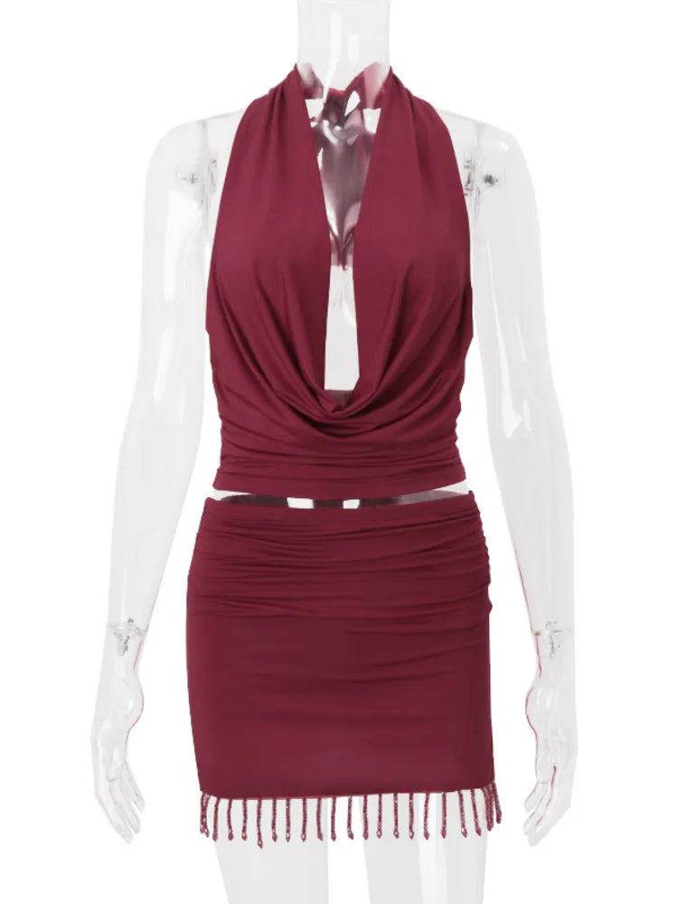 Tassel Skirt Two Piece Sets Halter